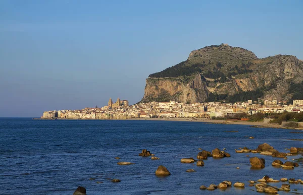 Itália Sicília Cefalu Vista Cidade Pôr Sol — Fotografia de Stock