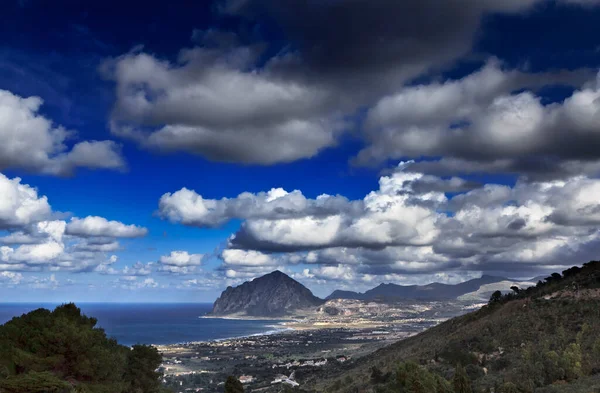 Italy Sicily View Cofano Mount Tyrrhenian Coastline Erice Trapani — Stock Photo, Image