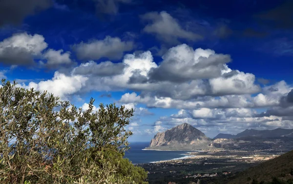 Italie Sicile Vue Sur Mont Cofano Côte Tyrrhénienne Depuis Erice — Photo