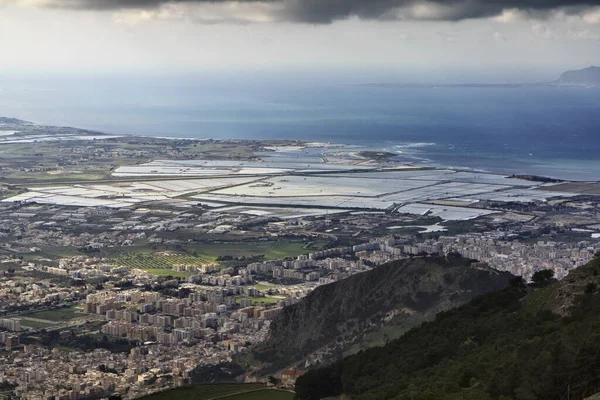 Italië Sicilië Trapani Panoramisch Uitzicht Stad Tyrreense Kust Egadi Eilanden — Stockfoto