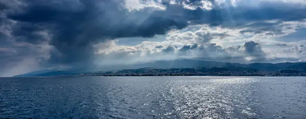 Talya Sicilya Sicilya Kanalı Messina Nın Panoramik Manzarası Sicilya Kanalı — Stok fotoğraf