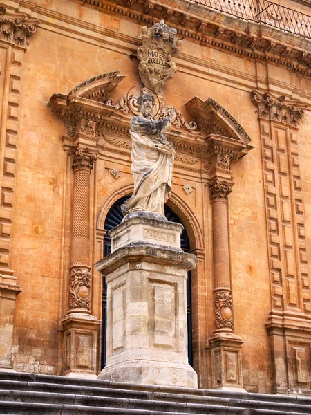 Włochy Sycylia Modica Prowincja Ragusa Katedra Piotra Barokowa Fasada Posąg — Zdjęcie stockowe