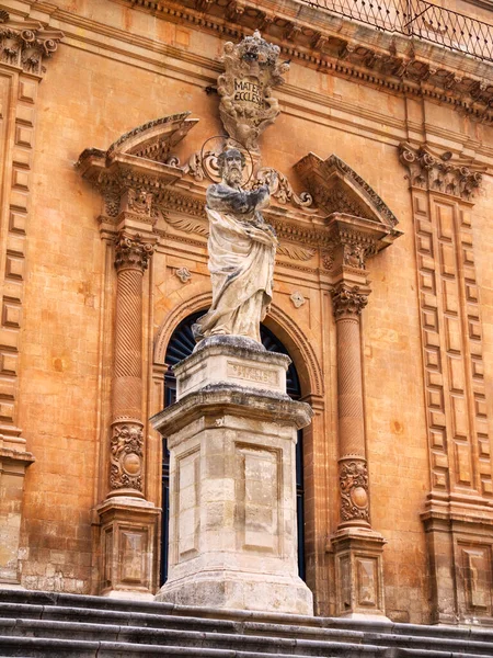 Italy Sicily Modica Ragusa Province Peter Cathedral Baroque Facade Statue — Stock Photo, Image