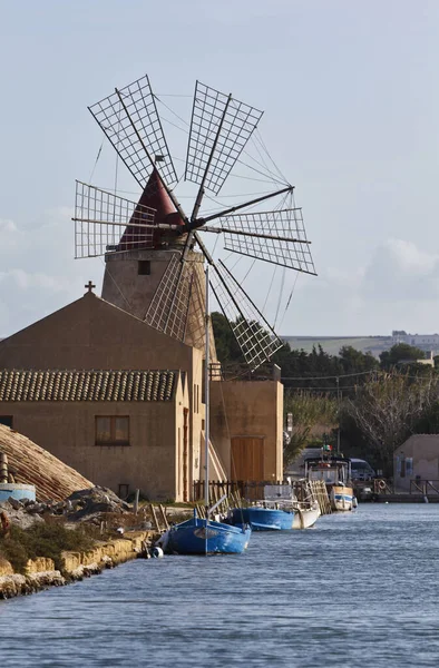 Italie Sicile Marsala Trapani Mozia Salines Vieux Moulin Vent — Photo