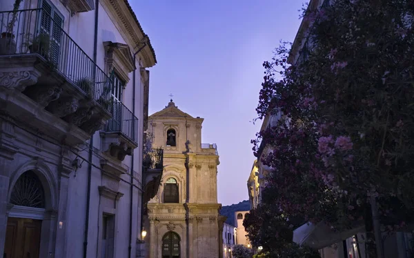 Italy Sicily Scicli Ragusa Province Baroque Church Facade Sunset — Stock Photo, Image