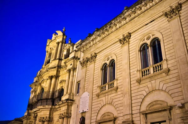 Itália Sicília Scicli Província Ragusa Fachada Barroca Igreja Pôr Sol — Fotografia de Stock