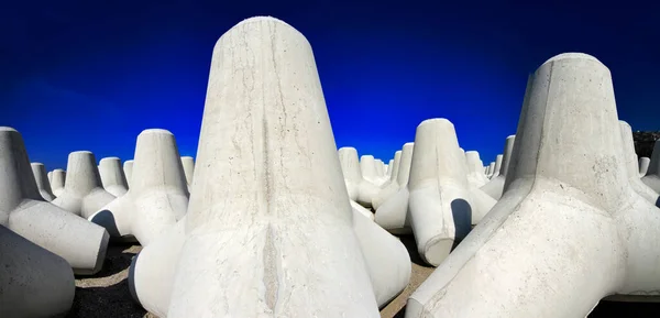 Italy Sicily Messina Province Concrete Tetrapods Beach Port Construction — Stock Photo, Image