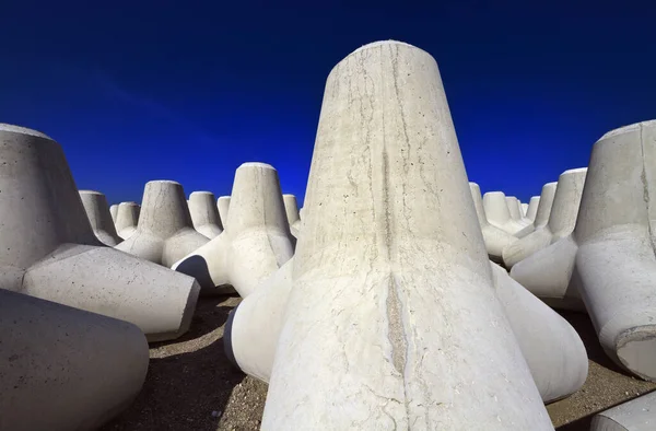 Italy Sicily Messina Province Concrete Tetrapods Beach Port Construction — Stock Photo, Image