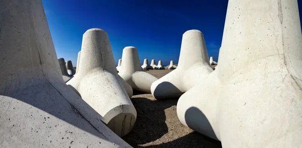 Italy Sicily Messina Province Concrete Tetrapods Beach Port Construction — Stock Photo, Image