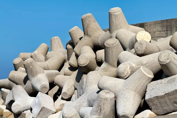 Olaszország Szicília Messina Tartomány Beton Tetrapodok Parton Egy Építés Alatt — Stock Fotó