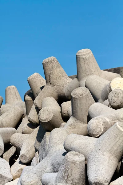 Italia Sicilia Provincia Messina Tetrápodos Hormigón Playa Cerca Puerto Construcción — Foto de Stock