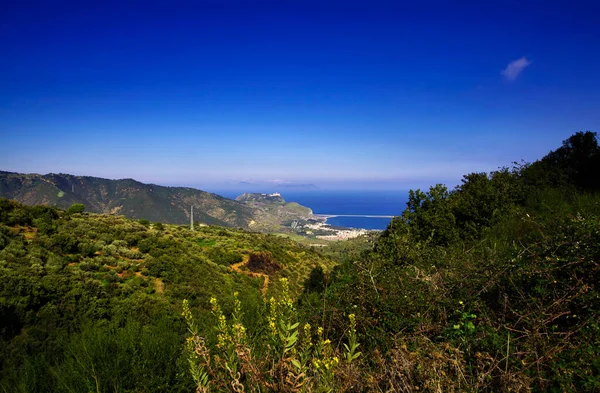 Italia Sicilia Tindari Veduta Della Campagna Delle Isole Eolie Sullo — Foto Stock