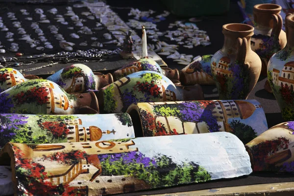 Włochy Sycylia Tindari Ręcznie Malowane Wazony Sycylijskie Sprzedaż Sklepie — Zdjęcie stockowe