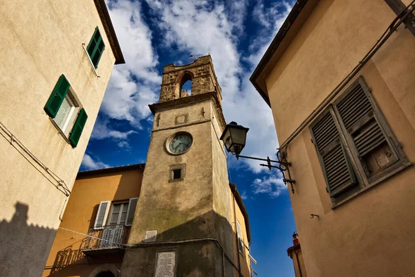 Italien Toscana Manciano Grosseto Provinsen Medeltida Klocktorn — Stockfoto