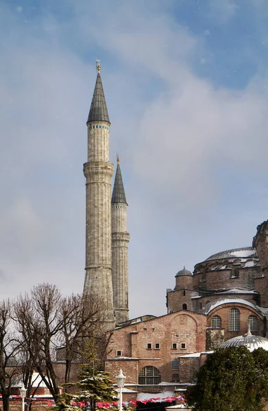 Türkiye Stanbul Kar Yağarken Aziz Sophia Katedrali Yüzyılda Büyük Costantine — Stok fotoğraf