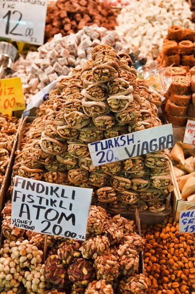 Turquia Istambul Bazar Especiarias Doces Nozes Turcos Para Venda — Fotografia de Stock