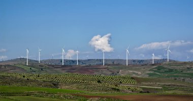 ITALY, Sicilya, Francofonte / Catania ili, kırsal, Eolik enerji türbinleri
