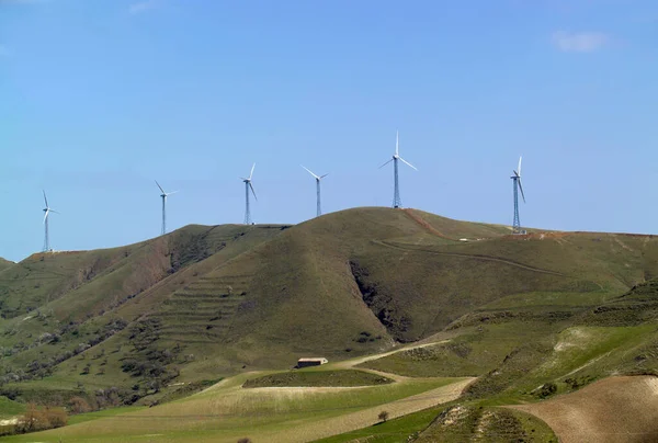 Italy Sicilya Francofonte Catania Ili Kırsal Eolik Enerji Türbinleri — Stok fotoğraf