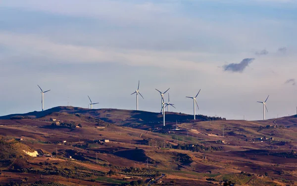 Italy Sicily Sicani Mounts Eolic Energy Turbines — Stock Photo, Image