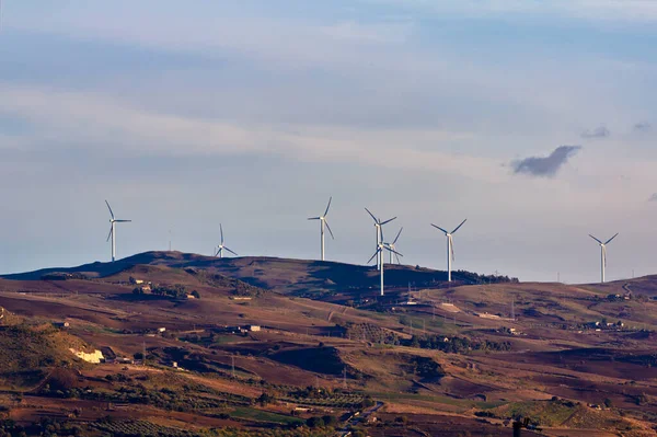 Italy Sicily Sicani Mounts Eolic Energy Turbines — Stock Photo, Image