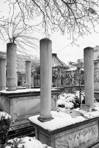 Turquie Istanbul Vieilles Tombes Pierre Turque Recouvertes Neige — Photo