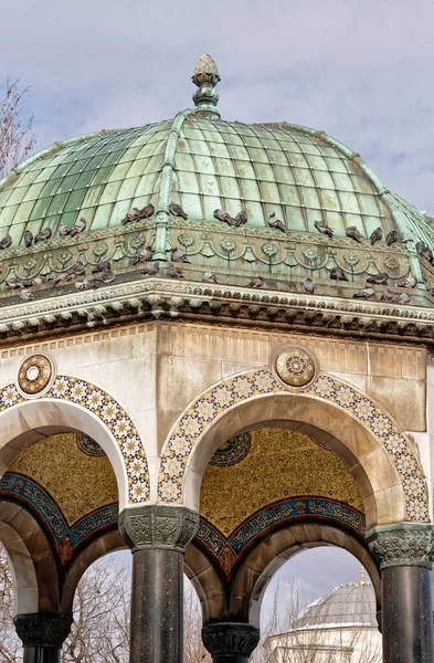 Turquie Istanbul Pigeons Sur Toit Fontaine Allemande Wilhem — Photo