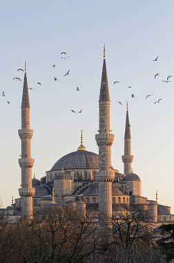 Türkiye, İstanbul, Sultanahmet İmparatorluk Camii 'nin (17. yüzyılda mimar Mehmet tarafından inşa edilen ve Mavi Cami olarak da bilinen) manzarası)