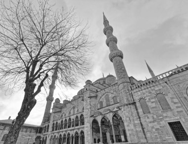 Türkiye, İstanbul, Sultanahmet İmparatorluk Camii 'nin (17. yüzyılda mimar Mehmet tarafından inşa edilen ve Mavi Cami olarak da bilinen) manzarası)