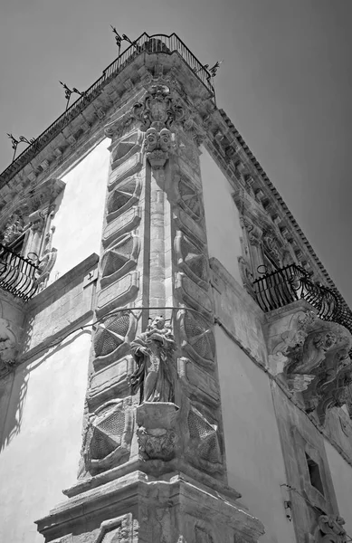 Italy Sicily Scicli Ragusa Province Baroque Beneventano Palace Facade Ornamental — 스톡 사진