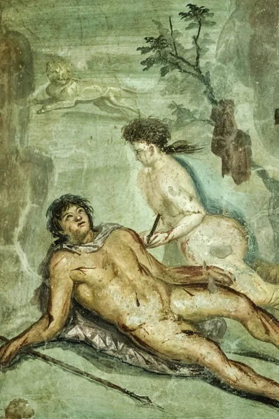 Itálie, Pompeje, původní římské fresky — Stock fotografie