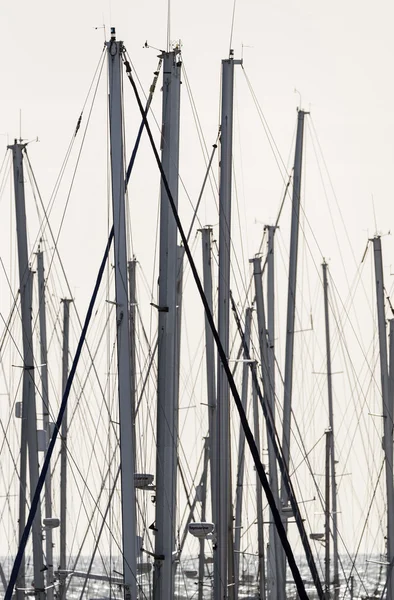Sailing boat  masts in the marina — Stock Photo, Image