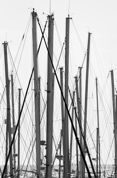 Мачты парусных лодок в гавани — стоковое фото