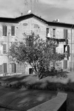 İtalya, Roma, Garbatella, eski bir bina cephe görünümü