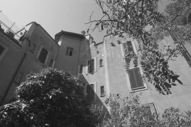 İtalya, Roma, Garbatella, eski bir bina cephe görünümü