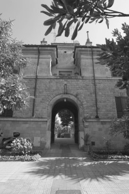 İtalya, Roma, Garbatella, eski bir bina cephe görünümü