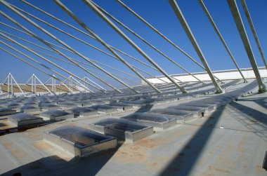 İtalya, Roma; Fiumicino Uluslararası Havalimanı; bir hangar çatısı manzarası