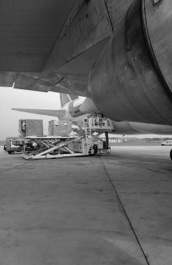 İtalya, Roma, Fiumicino Uluslararası Havalimanı; 6 Temmuz 2001, Alitalia uçağı pistte, kargo binişi - EDITORIAL