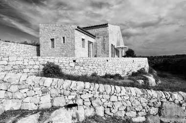 İtalya, Sicilya; tipik el yapımı Sicilya dış taş dış cephesi kırsal bir ev