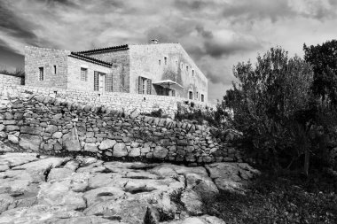 İtalya, Sicilya; tipik el yapımı Sicilya dış taş dış cephesi kırsal bir ev