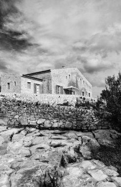 İtalya, Sicilya; tipik el yapımı Sicilya dış taş dış cephesi kırsal bir ev