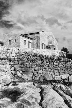 İtalya, Sicilya; tipik el yapımı Sicilya dış taş dış cephesi kırsal bir ev