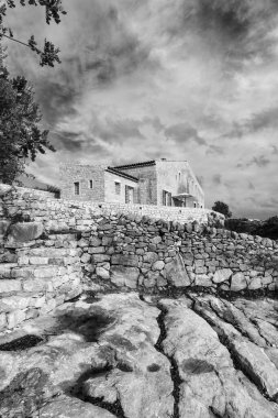 İtalya, Sicilya; tipik el yapımı Sicilya dış taş dış cephesi kırsal bir ev