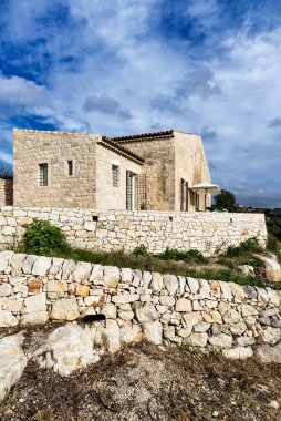 İtalya, Sicilya; tipik el yapımı Sicilya dış taş dış cephesi kırsal bir ev