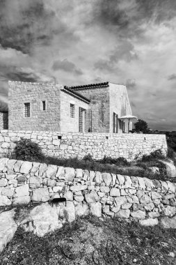 İtalya, Sicilya; tipik el yapımı Sicilya dış taş dış cephesi kırsal bir ev