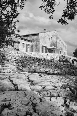 İtalya, Sicilya; tipik el yapımı Sicilya dış taş dış cephesi kırsal bir ev