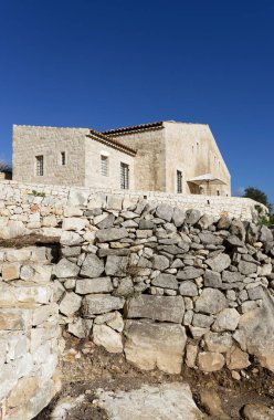 İtalya, Sicilya; tipik el yapımı Sicilya dış taş dış cephesi kırsal bir ev