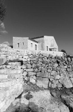 İtalya, Sicilya; tipik el yapımı Sicilya dış taş dış cephesi kırsal bir ev