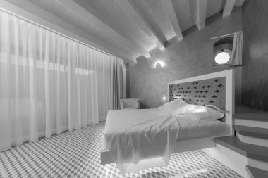 İtalya, Sicilya, Donnalucata (Ragusa Eyaleti); 11 Eylül 2014, Hotel 'in yatak odası - EDITORIAL