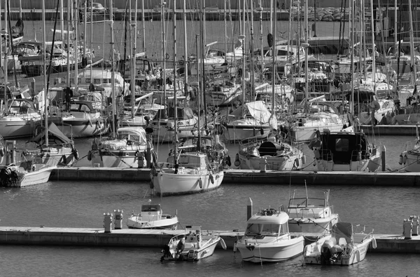 Italy, Sicily, Mediterranean sea, Marina di Ragusa; 13 January 2016, view of luxury yachts in the marina - EDITORIAL — Stock Photo, Image