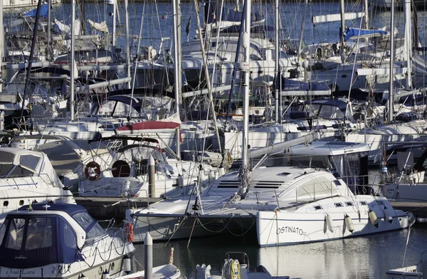 Italy, Sicily, Mediterranean sea, Marina di Ragusa; 9 November 2015, view of luxury yachts in the marina - EDITORIAL — Stock Photo, Image